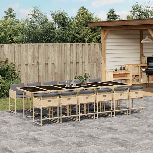 vidaXL 13 Piece Garden Dining Set with Cushions Mix Beige Poly Rattan