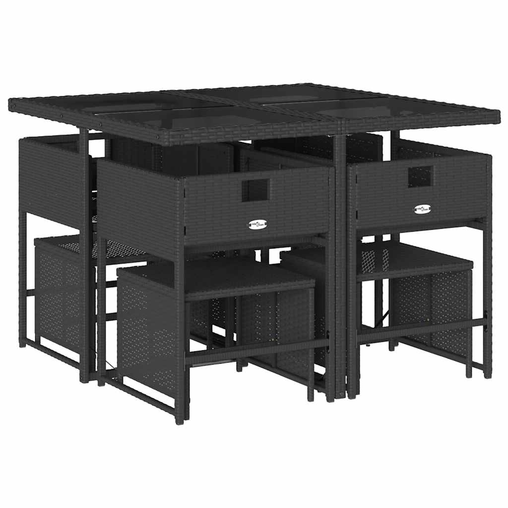 vidaXL 9 Piece Garden Dining Set with Cushions Black Poly Rattan