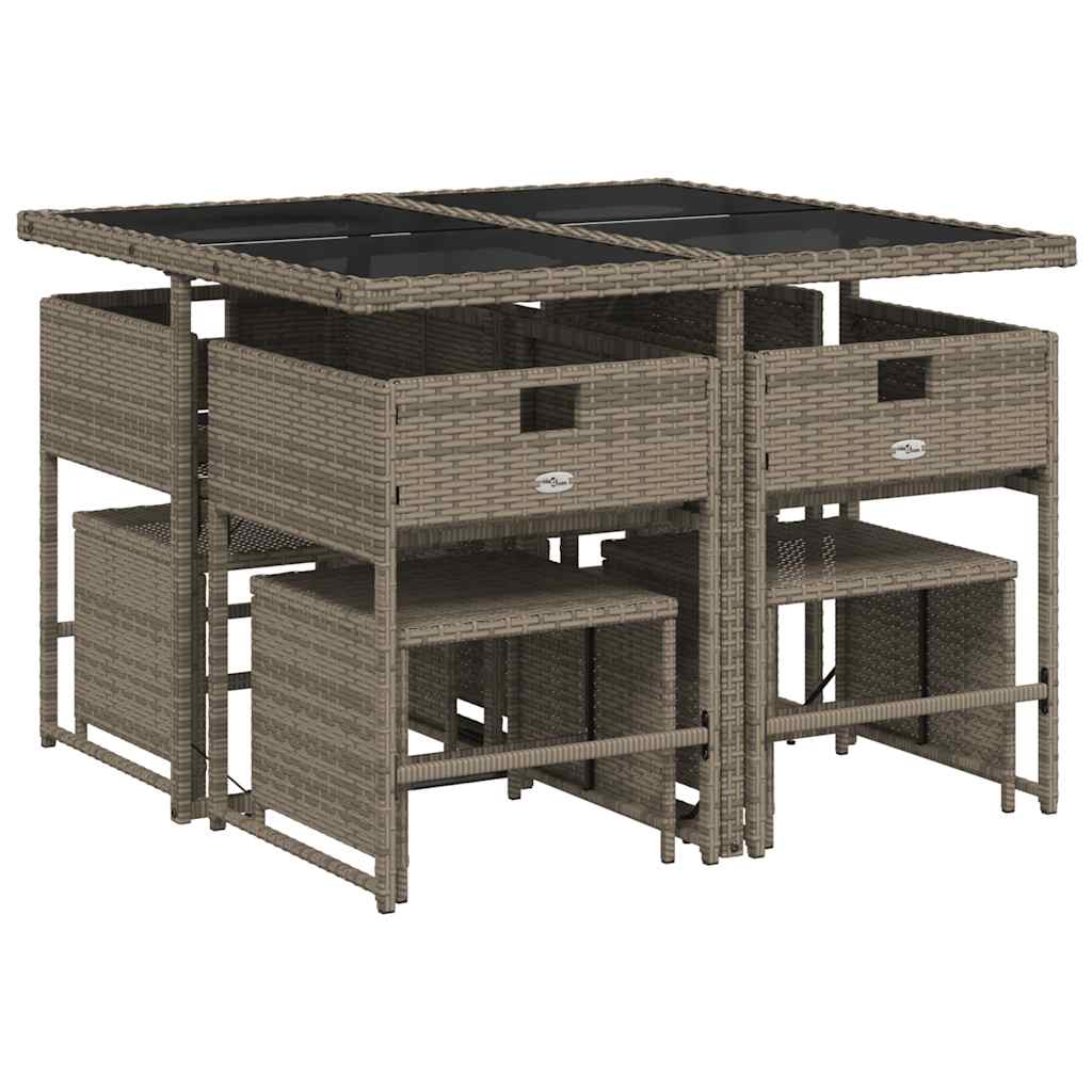 vidaXL 9 Piece Garden Dining Set with Cushions Grey Poly Rattan