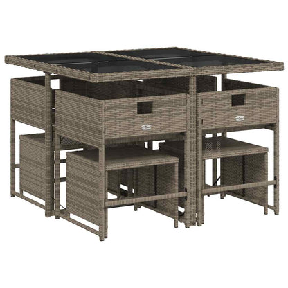 vidaXL 9 Piece Garden Dining Set with Cushions Grey Poly Rattan