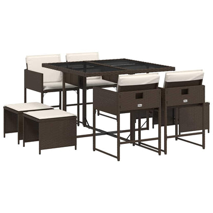 vidaXL 9 Piece Garden Dining Set with Cushions Brown Poly Rattan