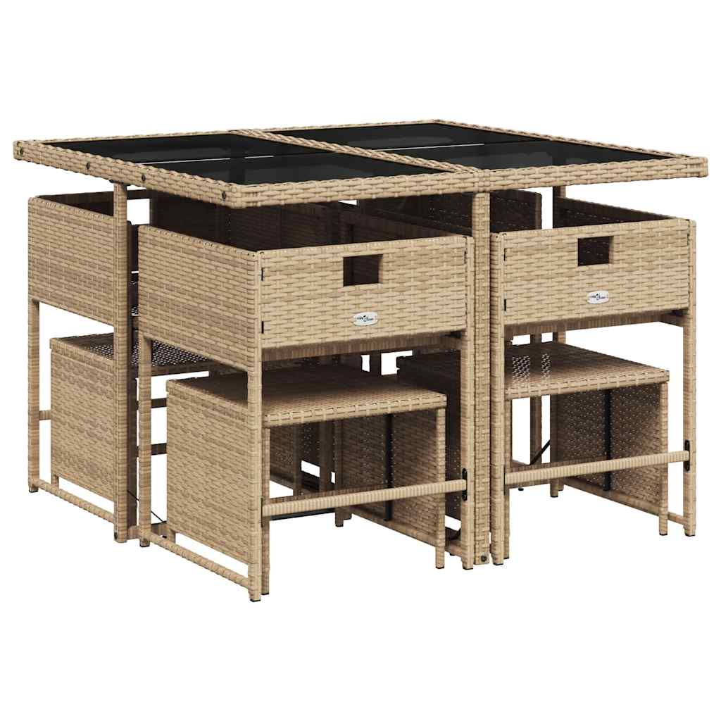 vidaXL 9 Piece Garden Dining Set with Cushions Beige Poly Rattan