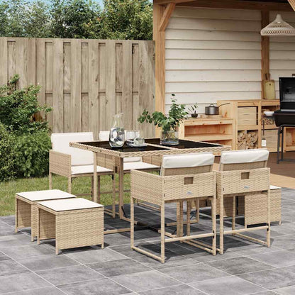 vidaXL 9 Piece Garden Dining Set with Cushions Beige Poly Rattan