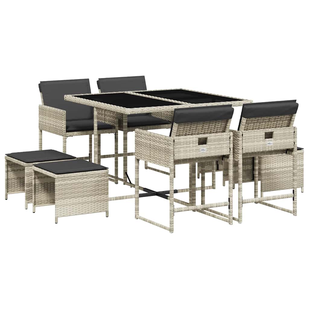 vidaXL 9 Piece Garden Dining Set with Cushions Light Grey Poly Rattan