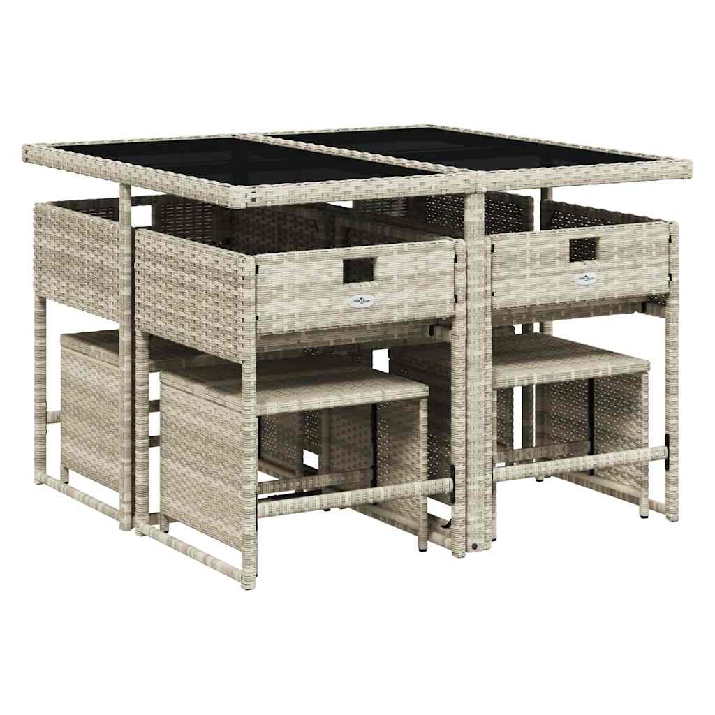 vidaXL 9 Piece Garden Dining Set with Cushions Light Grey Poly Rattan