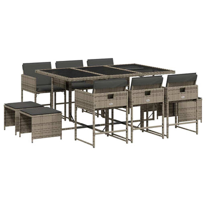 vidaXL 11 Piece Garden Dining Set with Cushions Grey Poly Rattan