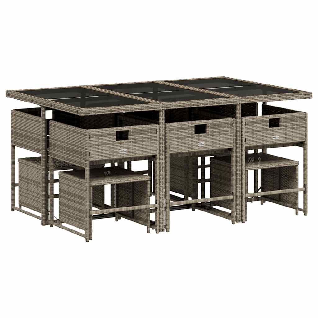 vidaXL 11 Piece Garden Dining Set with Cushions Grey Poly Rattan