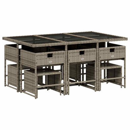 vidaXL 11 Piece Garden Dining Set with Cushions Grey Poly Rattan