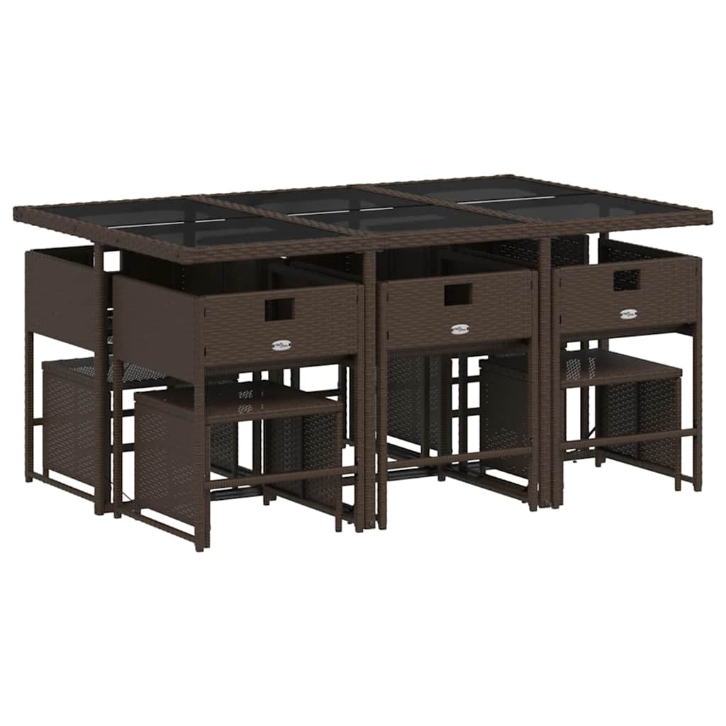 vidaXL 11 Piece Garden Dining Set with Cushions Brown Poly Rattan