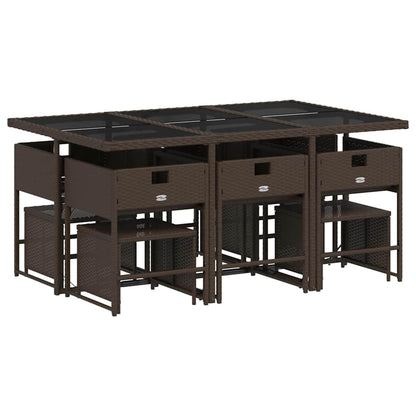 vidaXL 11 Piece Garden Dining Set with Cushions Brown Poly Rattan