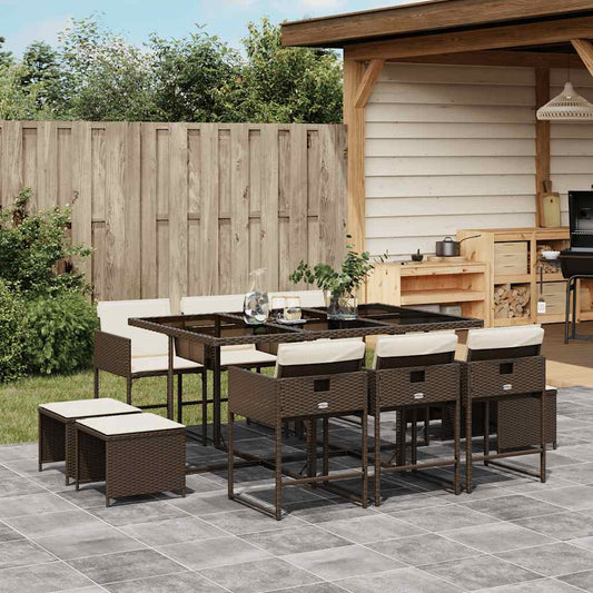 vidaXL 11 Piece Garden Dining Set with Cushions Brown Poly Rattan