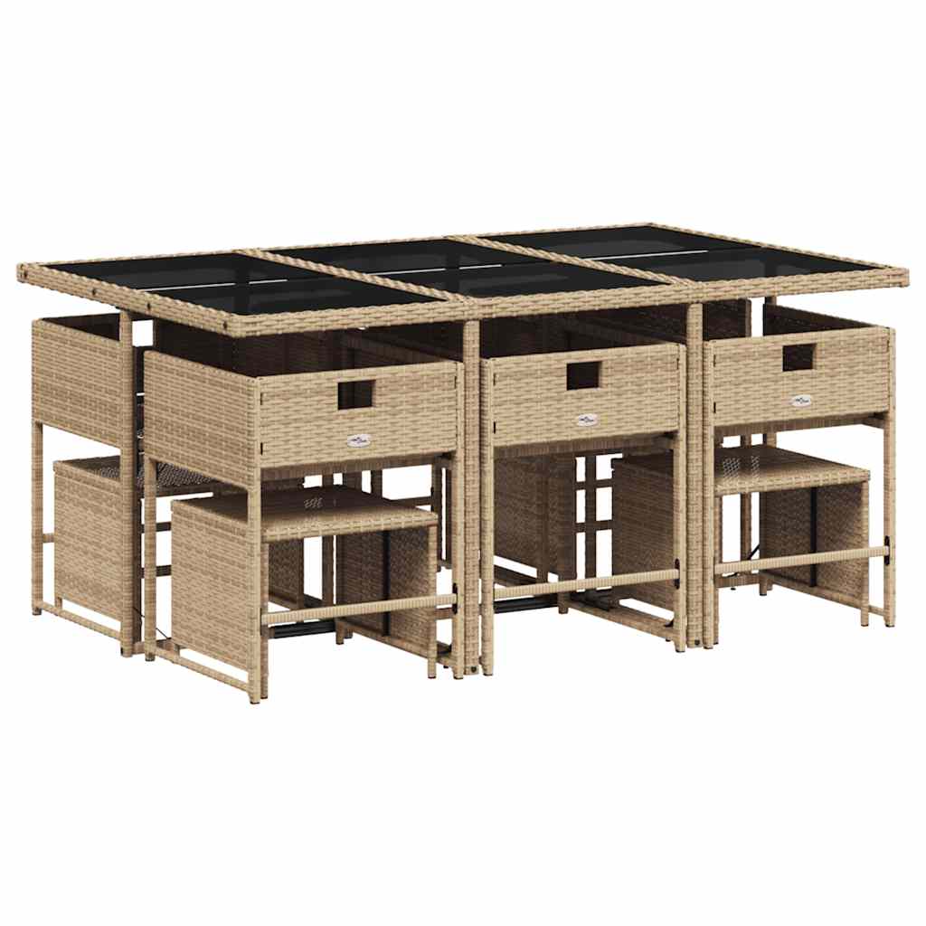 vidaXL 11 Piece Garden Dining Set with Cushions Beige Poly Rattan