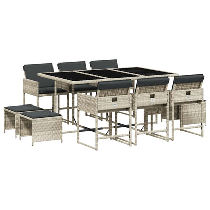 vidaXL 11 Piece Garden Dining Set with Cushions Light Grey Poly Rattan