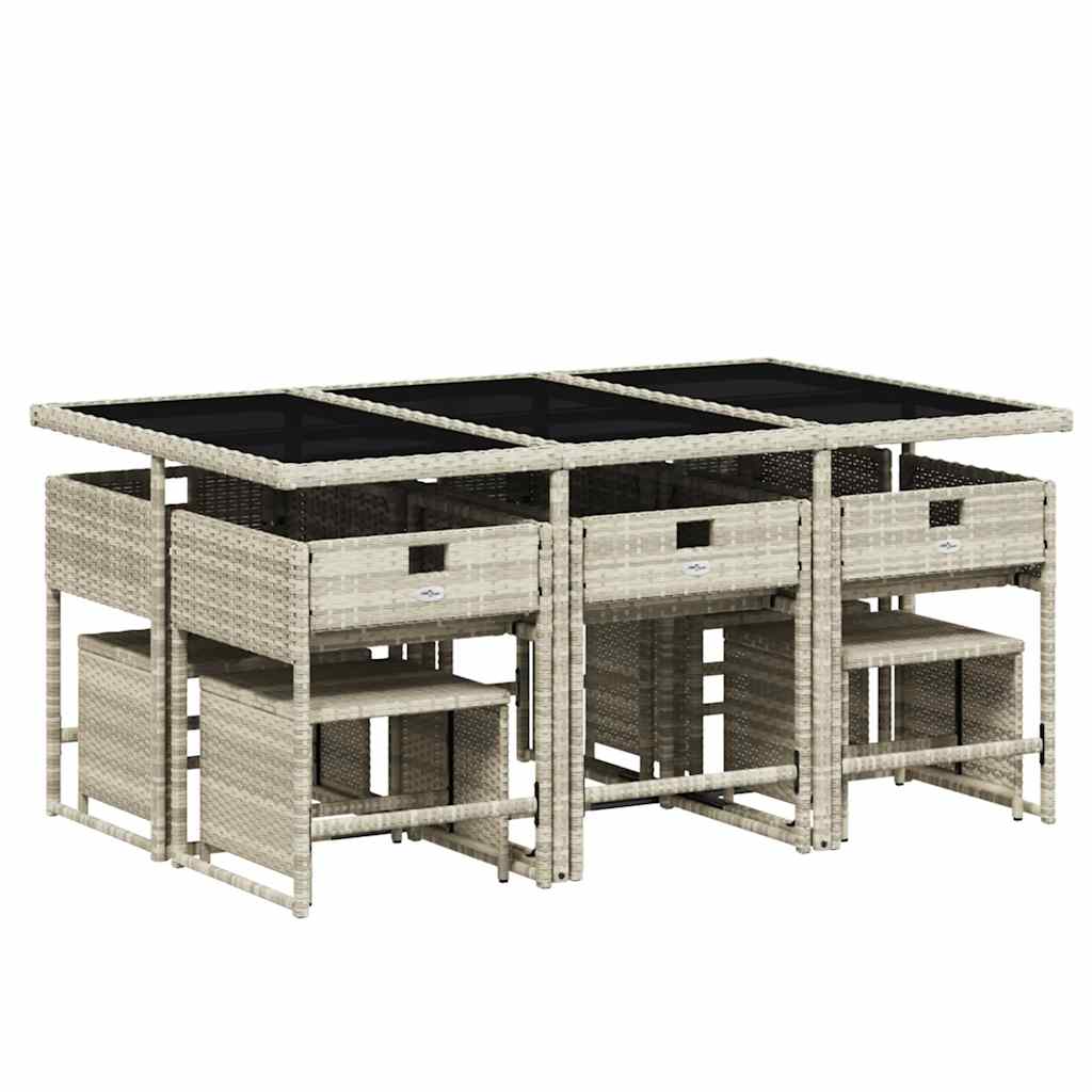 vidaXL 11 Piece Garden Dining Set with Cushions Light Grey Poly Rattan