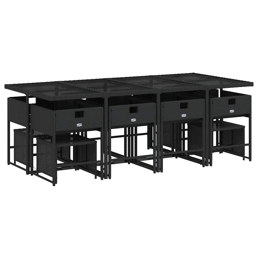 vidaXL 13 Piece Garden Dining Set with Cushions Black Poly Rattan