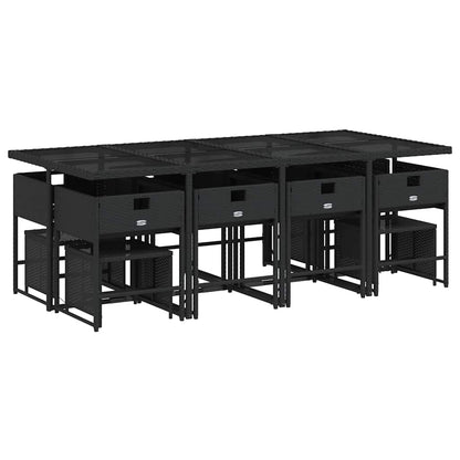 vidaXL 13 Piece Garden Dining Set with Cushions Black Poly Rattan