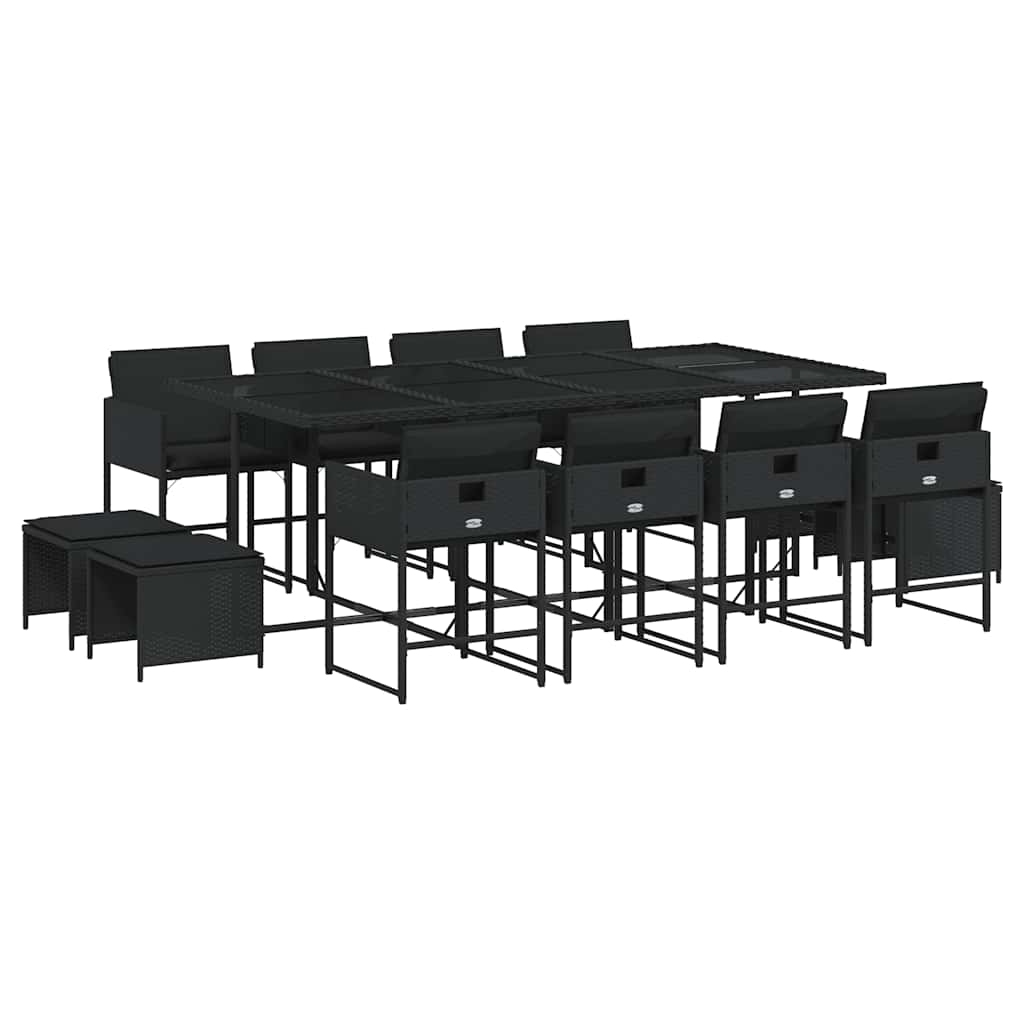vidaXL 13 Piece Garden Dining Set with Cushions Black Poly Rattan