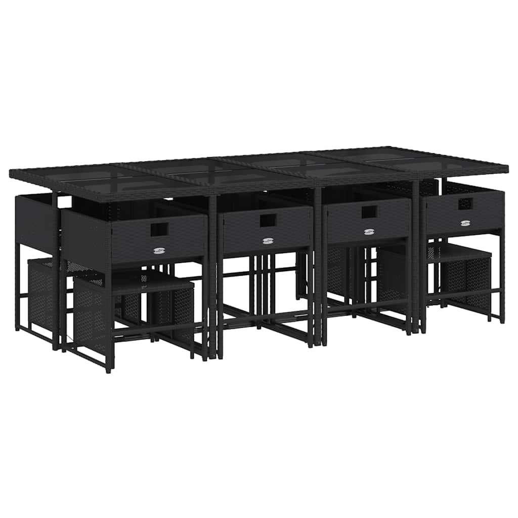 vidaXL 13 Piece Garden Dining Set with Cushions Black Poly Rattan