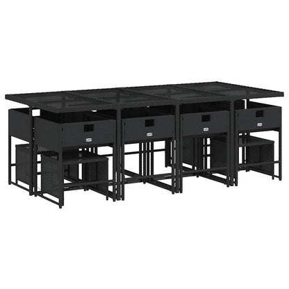 vidaXL 13 Piece Garden Dining Set with Cushions Black Poly Rattan