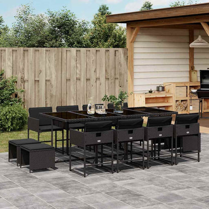 vidaXL 13 Piece Garden Dining Set with Cushions Black Poly Rattan