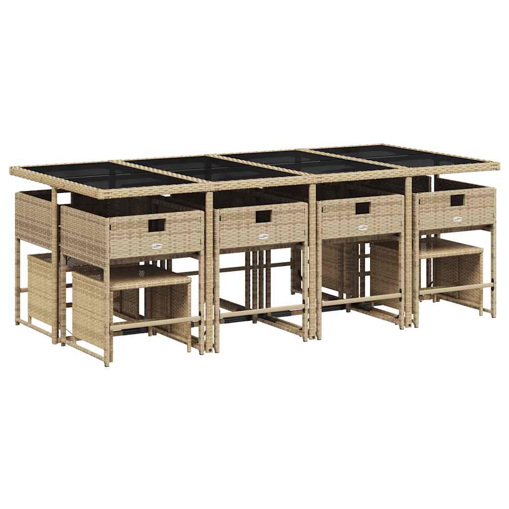 vidaXL 13 Piece Garden Dining Set with Cushions Beige Poly Rattan