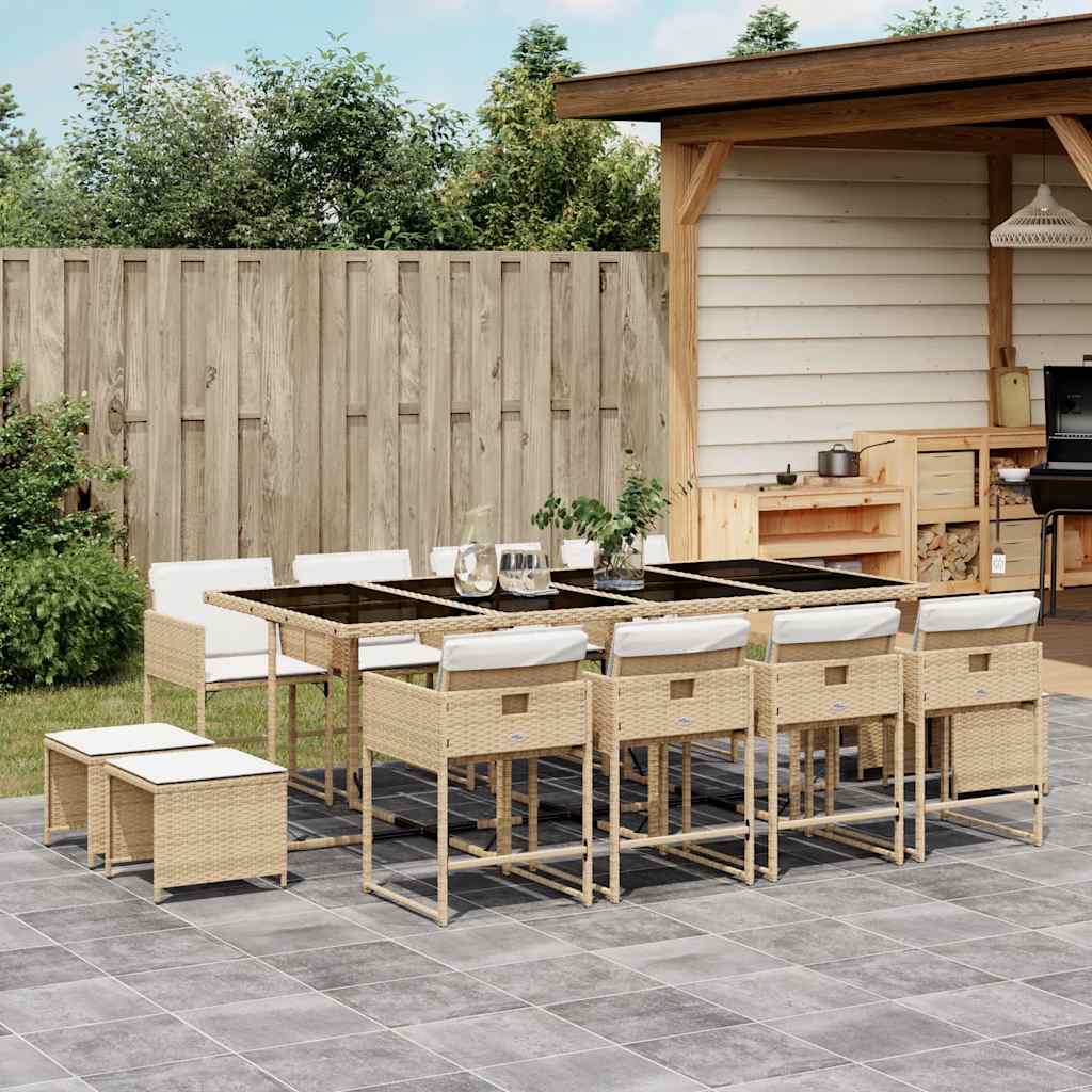 vidaXL 13 Piece Garden Dining Set with Cushions Beige Poly Rattan