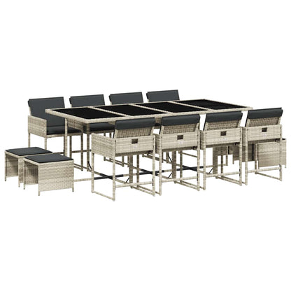 vidaXL 13 Piece Garden Dining Set with Cushions Light Grey Poly Rattan