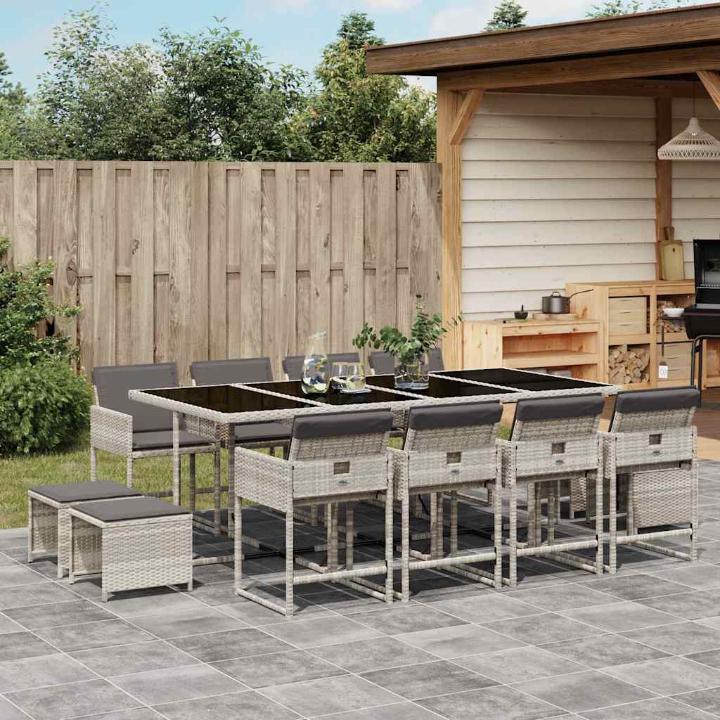 vidaXL 13 Piece Garden Dining Set with Cushions Light Grey Poly Rattan