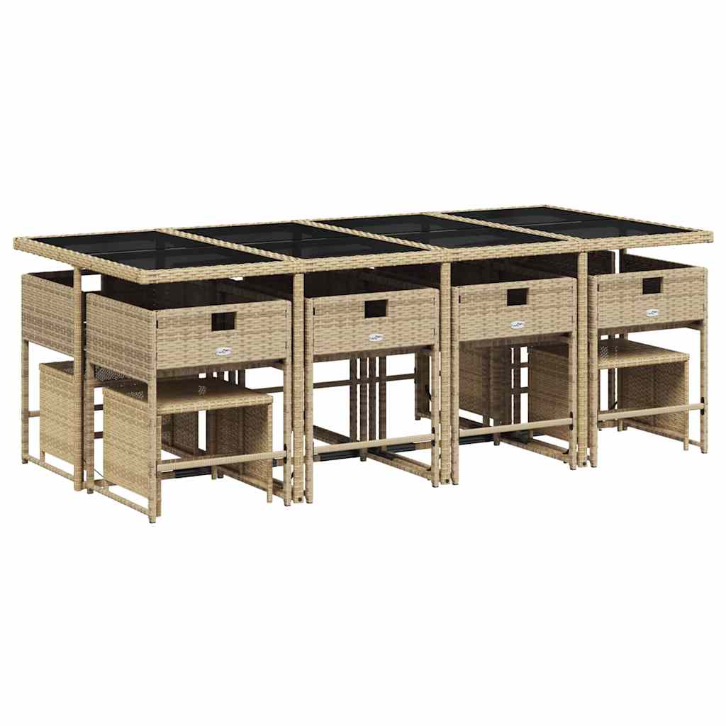 vidaXL 13 Piece Garden Dining Set with Cushions Mix Beige Poly Rattan