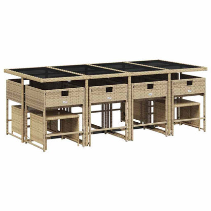 vidaXL 13 Piece Garden Dining Set with Cushions Mix Beige Poly Rattan