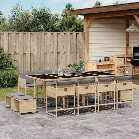 vidaXL 13 Piece Garden Dining Set with Cushions Mix Beige Poly Rattan