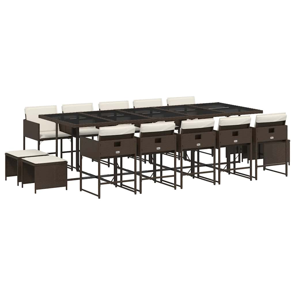 vidaXL 15 Piece Garden Dining Set with Cushions Brown Poly Rattan