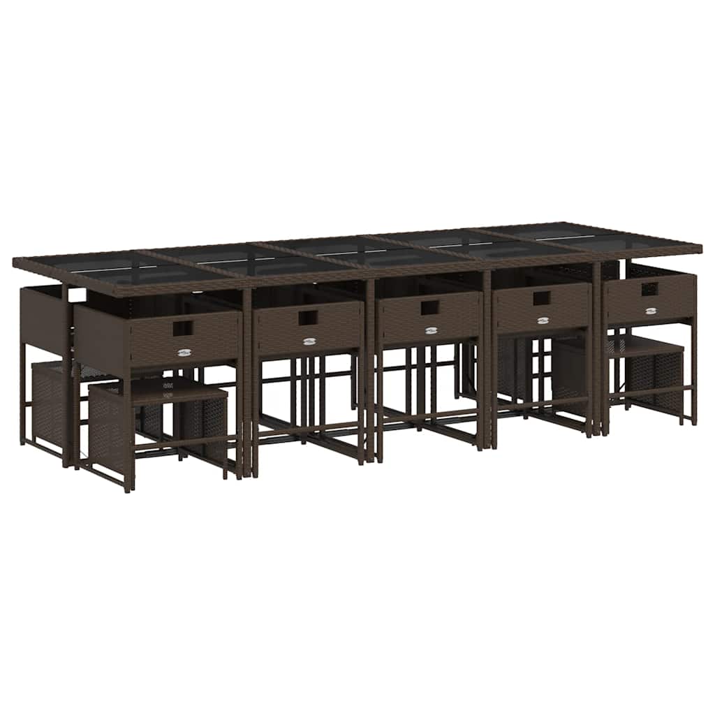 vidaXL 15 Piece Garden Dining Set with Cushions Brown Poly Rattan