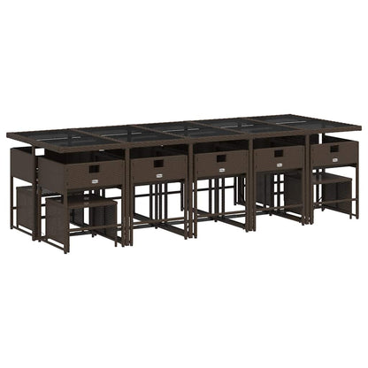 vidaXL 15 Piece Garden Dining Set with Cushions Brown Poly Rattan