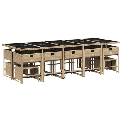 vidaXL 15 Piece Garden Dining Set with Cushions Beige Poly Rattan