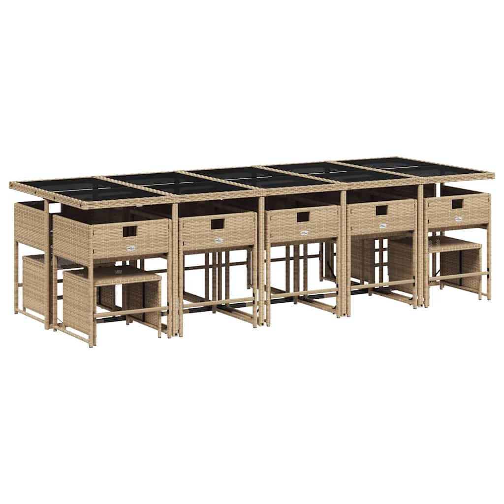 vidaXL 15 Piece Garden Dining Set with Cushions Beige Poly Rattan