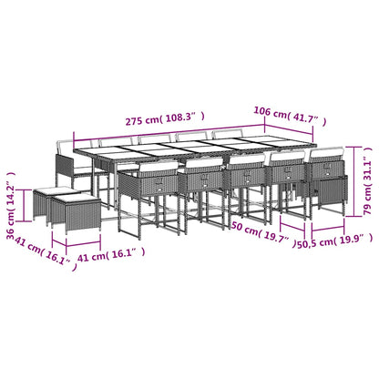 vidaXL 15 Piece Garden Dining Set with Cushions Beige Poly Rattan