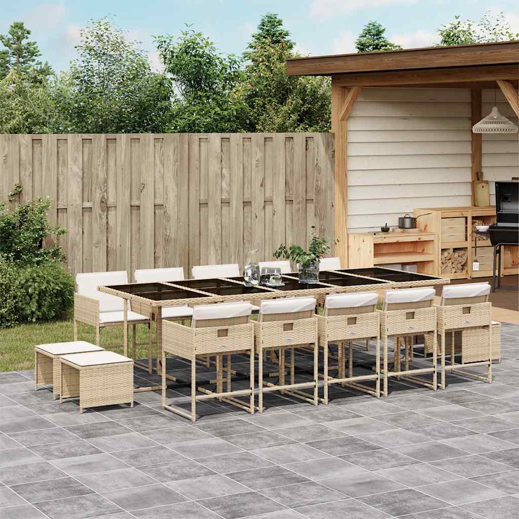 vidaXL 15 Piece Garden Dining Set with Cushions Beige Poly Rattan