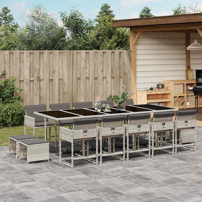 vidaXL 15 Piece Garden Dining Set with Cushions Light Grey Poly Rattan