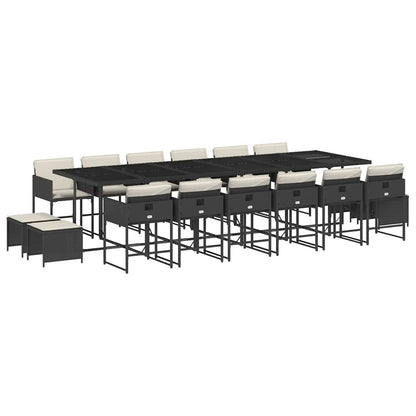 vidaXL 17 Piece Garden Dining Set with Cushions Black Poly Rattan