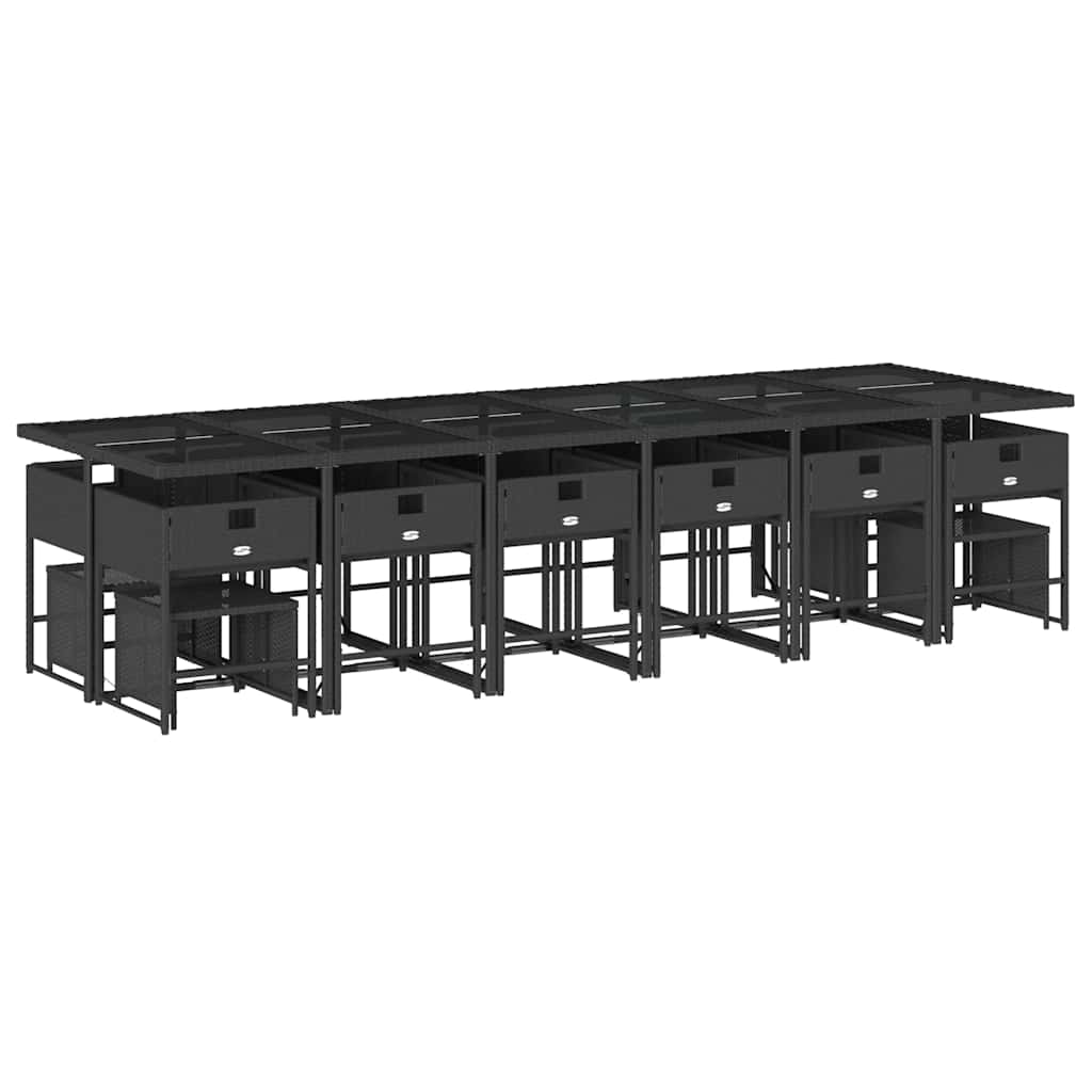 vidaXL 17 Piece Garden Dining Set with Cushions Black Poly Rattan