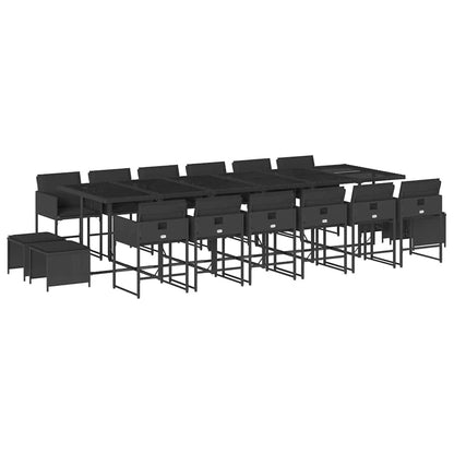 vidaXL 17 Piece Garden Dining Set with Cushions Black Poly Rattan