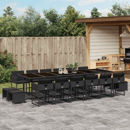 vidaXL 17 Piece Garden Dining Set with Cushions Black Poly Rattan