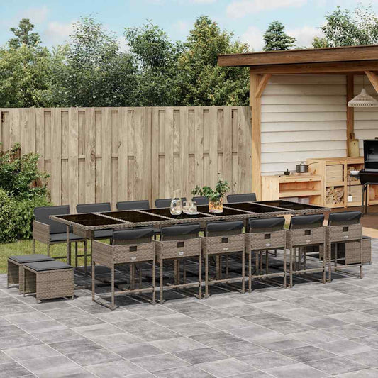 vidaXL 17 Piece Garden Dining Set with Cushions Grey Poly Rattan