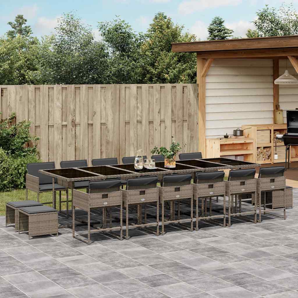 vidaXL 17 Piece Garden Dining Set with Cushions Grey Poly Rattan