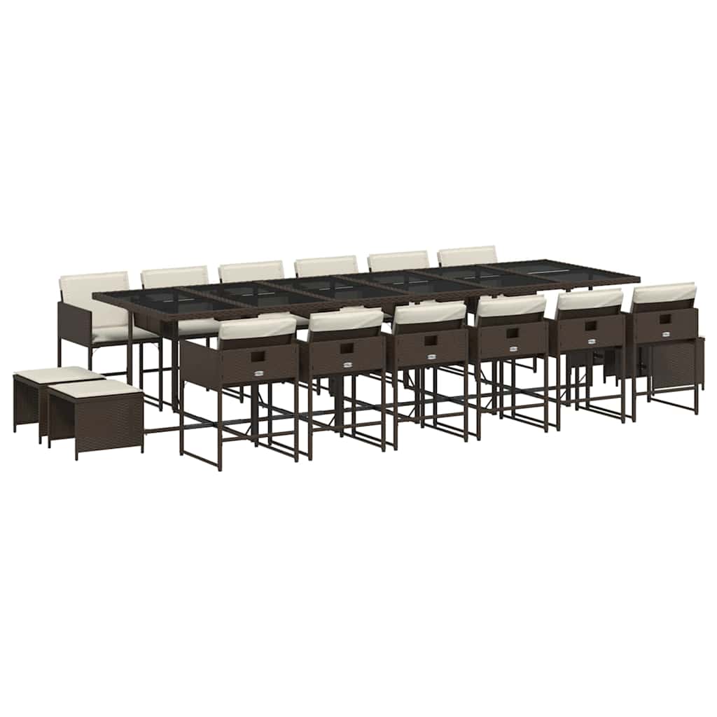 vidaXL 17 Piece Garden Dining Set with Cushions Brown Poly Rattan
