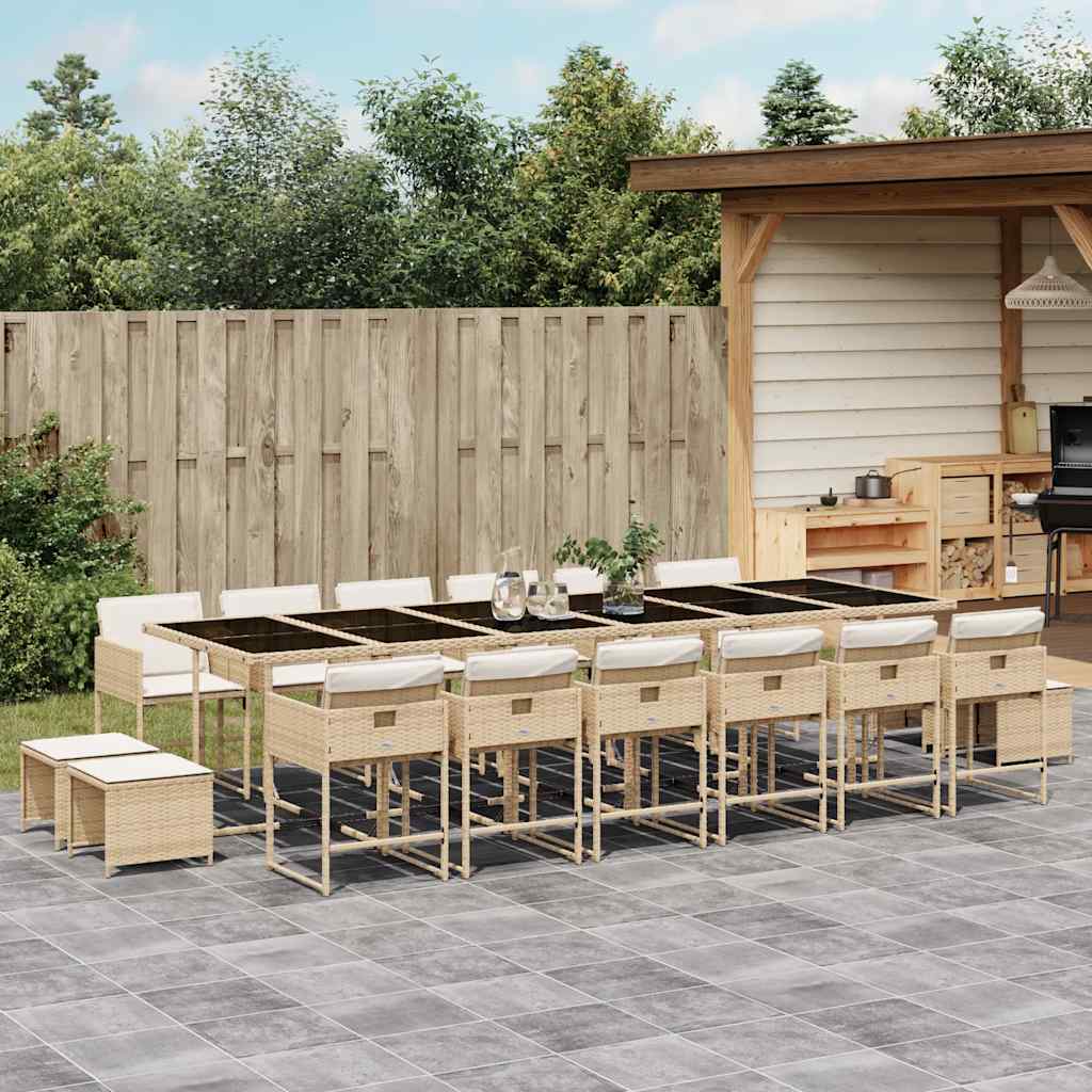 vidaXL 17 Piece Garden Dining Set with Cushions Beige Poly Rattan