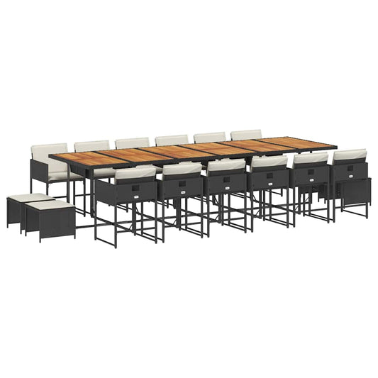 vidaXL 17 Piece Garden Dining Set with Cushions Black Poly Rattan