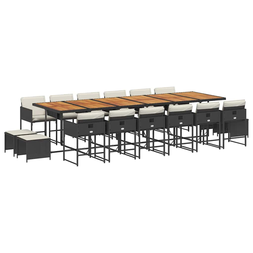 vidaXL 17 Piece Garden Dining Set with Cushions Black Poly Rattan