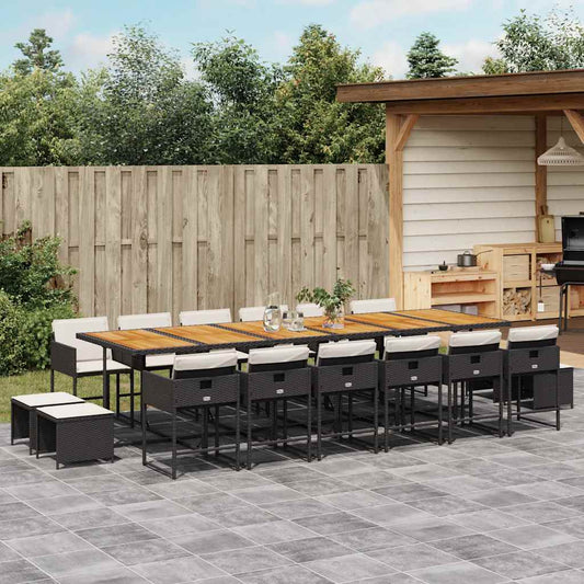 vidaXL 17 Piece Garden Dining Set with Cushions Black Poly Rattan